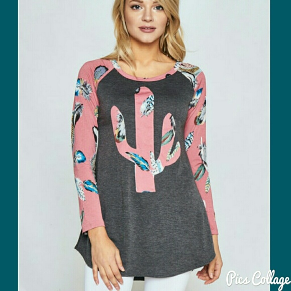 Feathers & Cactus Raglan Top - Picture 1 of 7